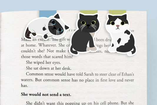 Black and White Cats Magnetic Bookmarks (Mini 3 Pack)
