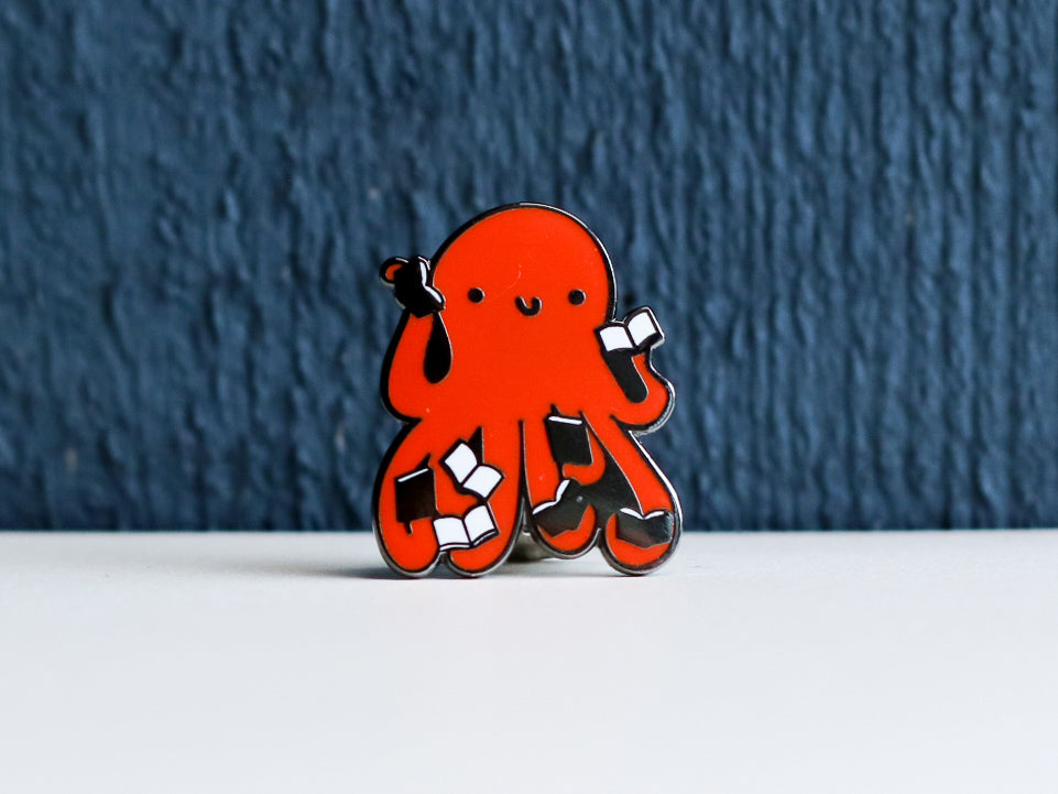 Octopus and Books Enamel Pin