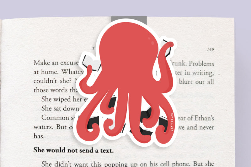 Octopus Reading Books Magnetic Bookmark (Jumbo)