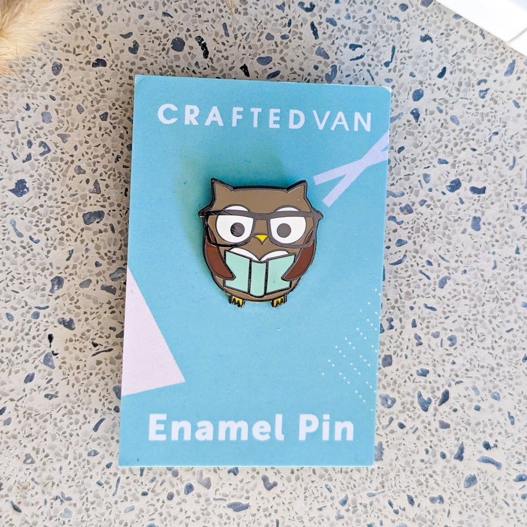 Owl Reading Enamel Pin