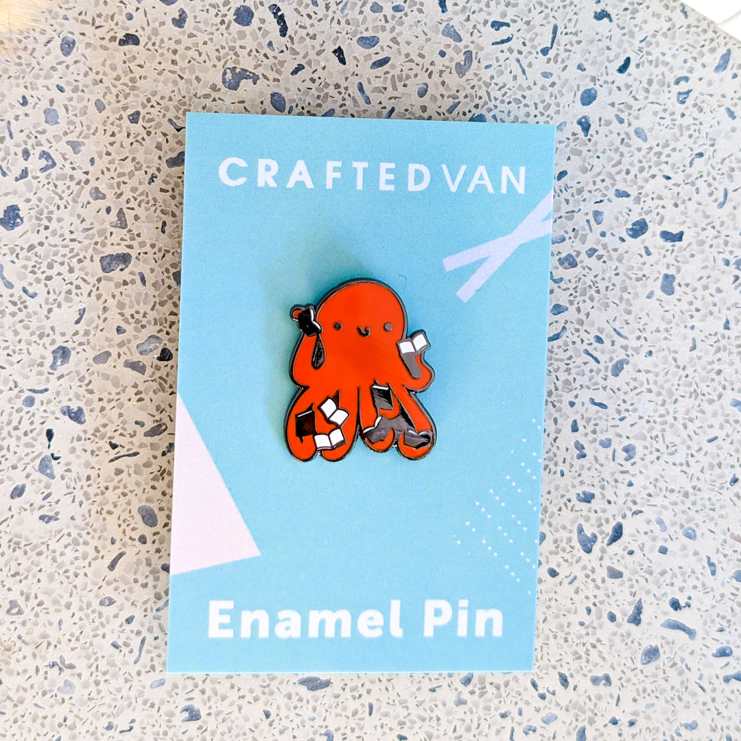 Octopus and Books Enamel Pin