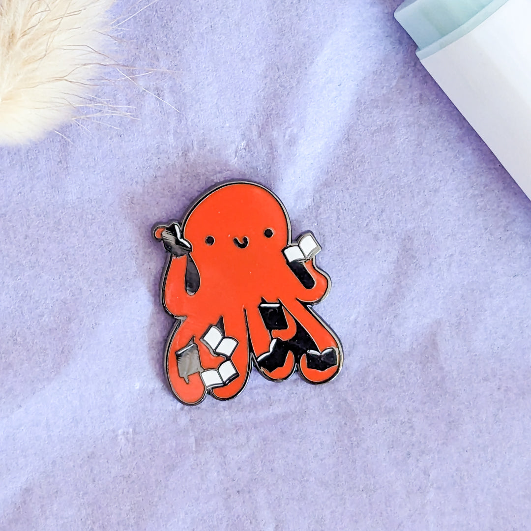 Octopus and Books Enamel Pin