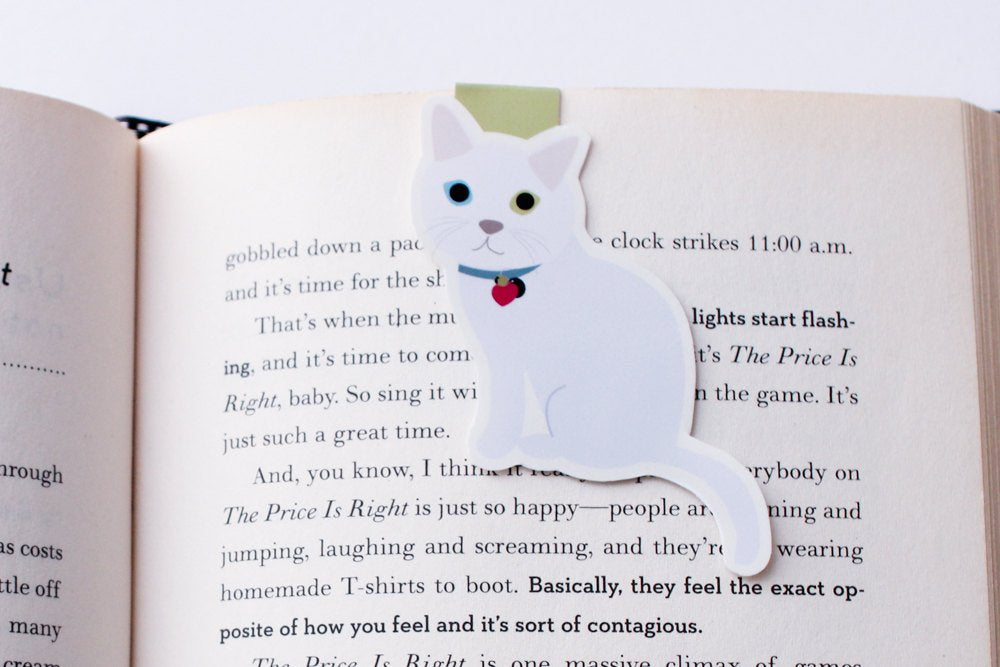 White Cat Sitting Jumbo Magnetic Bookmark - CVJ1184WHIT