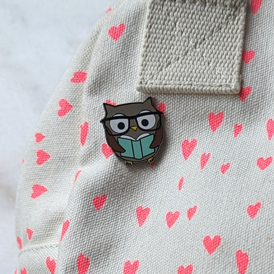 Owl Reading Enamel Pin