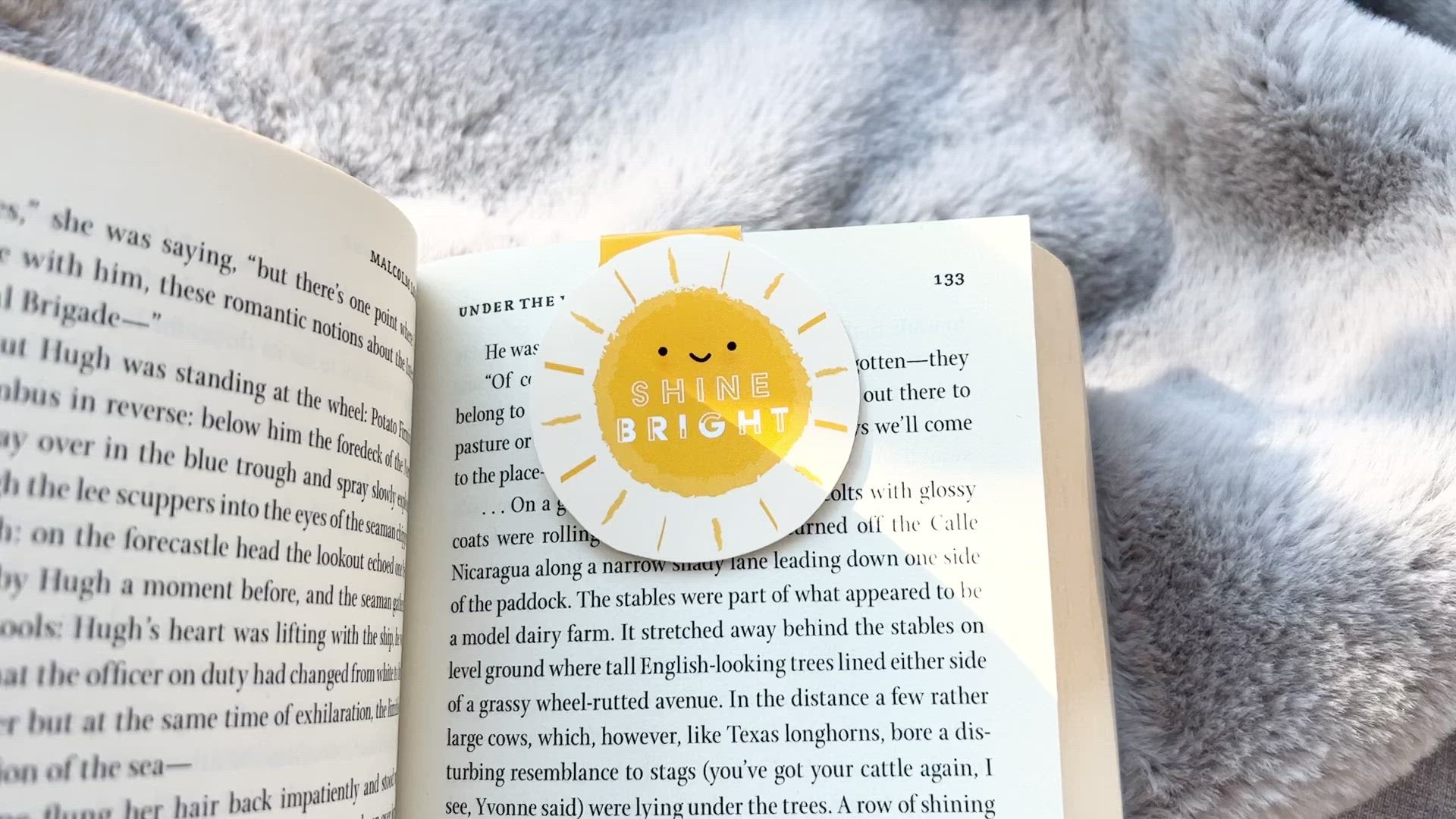 A video of the shine bright sunshine bookmark by Craftedvan being used by a reader.